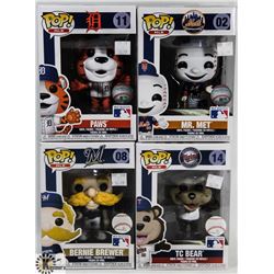 LOT OF 4 MAJOR LEAGUE BASEBALL MASCOTS FUNKO POP