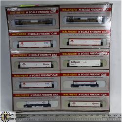 LOT OF 10 FREIGHT TRAIN CARS, WALTHERS, N-SCALE