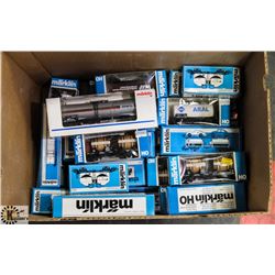 BOX OF MARKLIN HO SCALE TRAIN CARS.