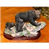 Image 1 : BEAR WITH CUBS STATUETTE ON WOOD BASE