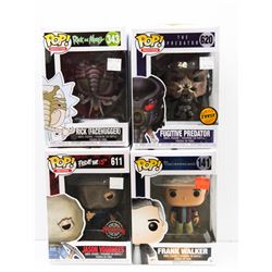 LOT OF 4 ASSORTED FUNKO POP VINYL FIGURES.