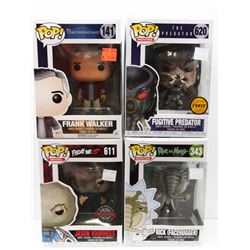 LOT OF 4 ASSORTED FUNKO POP VINYL FIGURES.