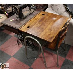 VINTAGE WOOD DESK WITH CHAIR, 21.5"X26"X28.5".