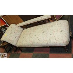 ANTIQUE WOOD CARVED UPHOLSTERED CHASE LOUNGE