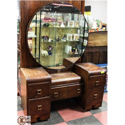 ANTIQUE SOLID WOOD 5 DRAWER DRESSER WITH MIRROR,