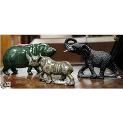 LOT OF 3 AFRICAN ANIMAL SOAP STONE CARVINGS