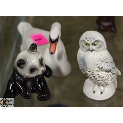 LOT OF 3 GOEBEL OWL,PANDA,SWAN ORNAMENTS