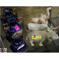 LOT OF 3 STONE CARVED AFRICAN ANIMAL ORNAMENTS