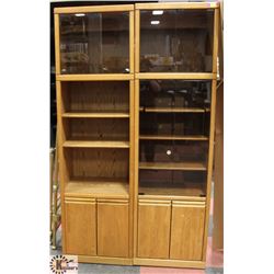 PAIR OF OAK FRONT CABINETS, 22"X17"X76".