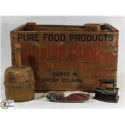 BUTTER PRESS, SMALL IRON & 1903 BOILER MAKERS