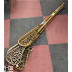 VINTAGE WOOD HANDLED LACROSE STICKS INCLUDES
