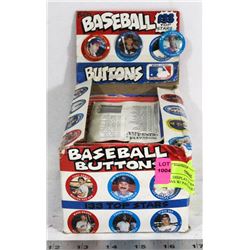 RETAIL DISPLAY OF BASEBALL BUTTONS W/ PACKAGES