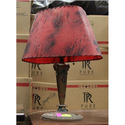 ANTIQUE DUAL BULB PULL CHAIN METAL LAMP WITH RED