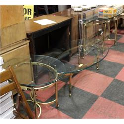 BRASS AND GLASS 3PC COFFEE TABLE SET
