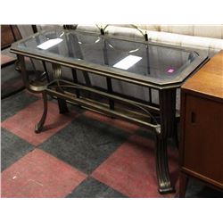 METAL AND GLASS SOFA TABLE, 48"X18"X28"