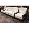 Image 1 : WOOD AND WICKER FABRIC SOFA W/2 CHAIRS