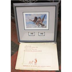 1987 DUCK PICTURE WITH STAMPS, MONARCH LIFE PRINT.