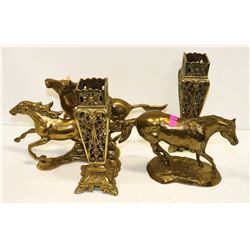 PAIR BRASS HORSE ORNAMENTS W/VASES