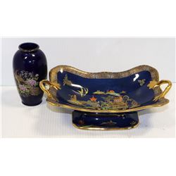 BOX OF BLUE CERAMIC ORNAMENTS