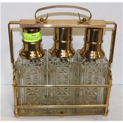 SET OF 3 VINTAGE GLASS LIQUOR DECANTERS WITH TAGS