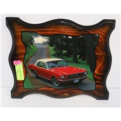 VINTAGE 1965 FORD MUSTANG PICTURE ON WOOD