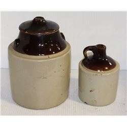 2 CROCKS WITH BROWN TOPS