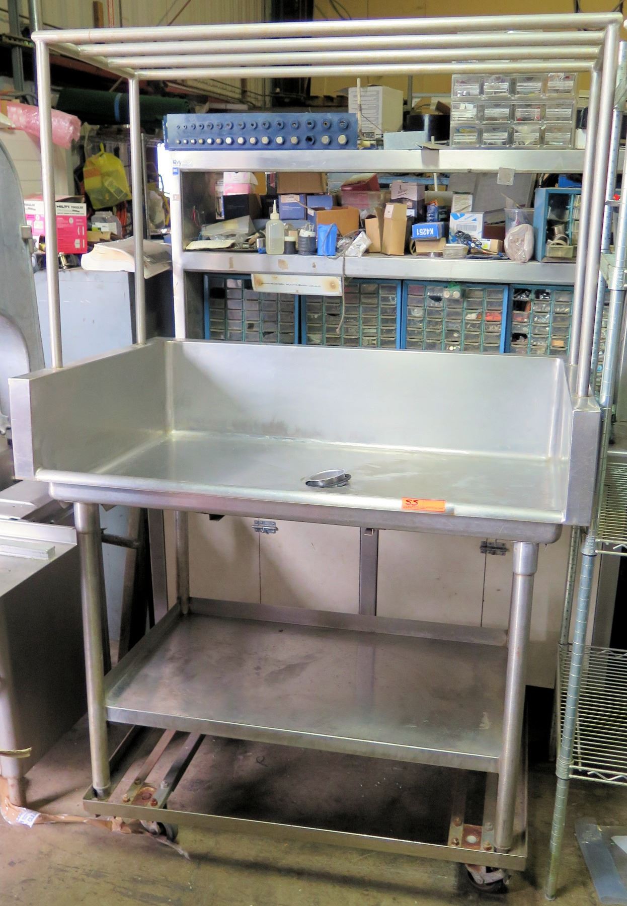 Mobile Stainless Steel Prep Table w/ Drail Hole, Overhead Rack ...