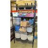 Image 1 : Black 5-Tier Metal Wire Shelf w/ Contents - Plates, Metal Bowls, Wood Utensils, etc