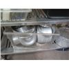 Image 10 : Contents of Shelving Unit:Multiple Plastic Food Storage Containers, Steel Pans, etc