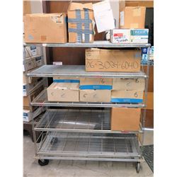 Rolling Metal Wire 3-Tier Adjustable Shelving Unit & Contents - Glassware, Ramekins, etc