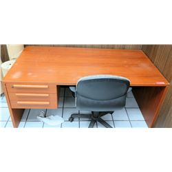 Wooden Office Desk w/ 3 Drawers & Rolling Armchair 65”’W x 31.5”D x 28.5”H