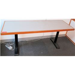 Wood & White Laminate Table w/ 2 Metal Legs