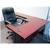 Image 1 : Wood "L" Shaped Desk w/ Keyboard Shelf & Executive Rolling Chair