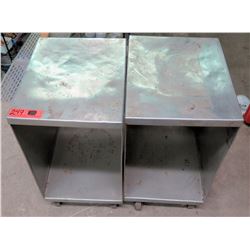 Qty 2 Rolling Stainless Steel Work Table Cabinets w/ Open Front