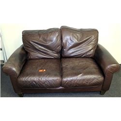 Brown Leather-Like Loveseat w/ 2 Cushions