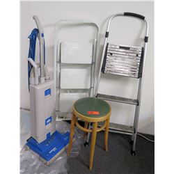 Qty 2 Step Ladders, Round Stool & Windsor Sensor XP14 Vacuum