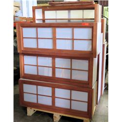 Qty 7 Pieces Tokyo Wooden Wall-Mount Cabinets w/ Glass Doors 49”’W x 14”D x 18”H