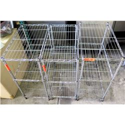Qty 3 Short 3-Tier Wire Shelving Units 23”’W x 13”D x 30”H