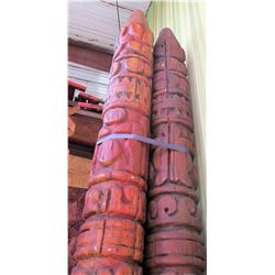 Qty 2 Tall Architectural Carved Decorative Tiki Poles