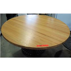 Qty 4 Round Wood Tables on Metal Pedestal Base 60" x 31"H