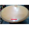 Image 1 : Qty 4 Round Tan Tables on Metal Pedestal Base 48" x 30"H