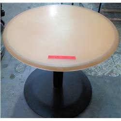 Qty 3 Round Tan Tables on Metal Pedestal Base 36" x 26"H