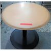 Image 1 : Qty 3 Round Tan Tables on Metal Pedestal Base 36" x 26"H