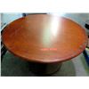 Image 1 : Qty 2 Round Wood Tables on Metal Pedestal Base 54" x 30"H