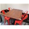 Image 2 : Bar-Height Pedestal Table (48" x 30" x 42"H) w/ 4 Red Metal Chairs