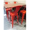Image 3 : Bar-Height Pedestal Table (48" x 30" x 42"H) w/ 4 Red Metal Chairs