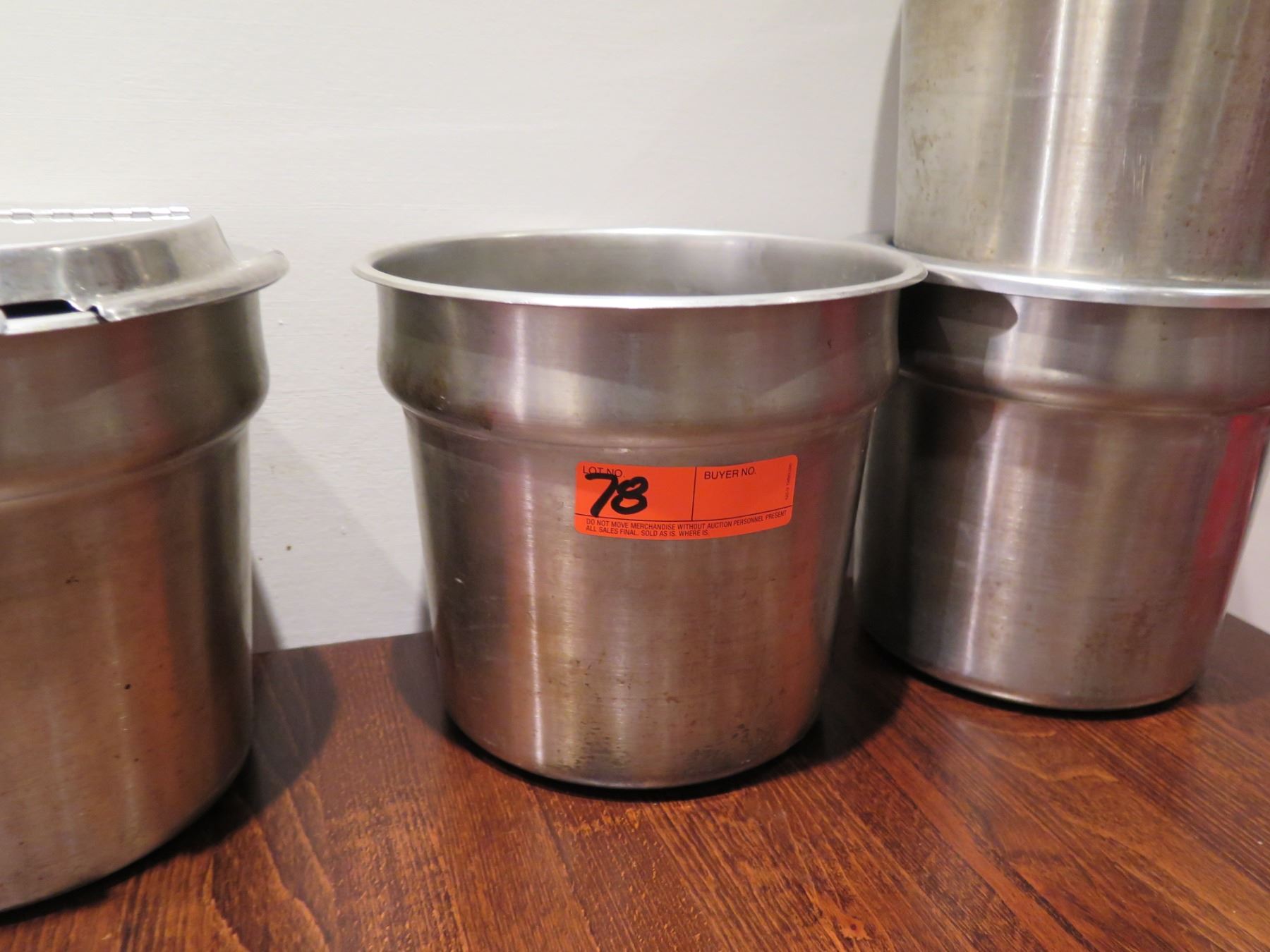 Qty 4 Stainless Steel Soup Insert Containers w/ 3 Lids - Oahu Auctions