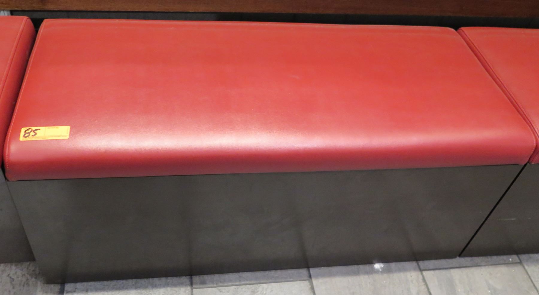 Black Wood Bench W Red Upholstered Seat 41 5 X 18 X 17 5 H