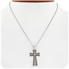 Image 1 : 14K White Gold 0.33 ctw Single Cut White & Black Diamond Cross Pendant w/ Chain