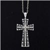 Image 2 : 14K White Gold 0.33 ctw Single Cut White & Black Diamond Cross Pendant w/ Chain